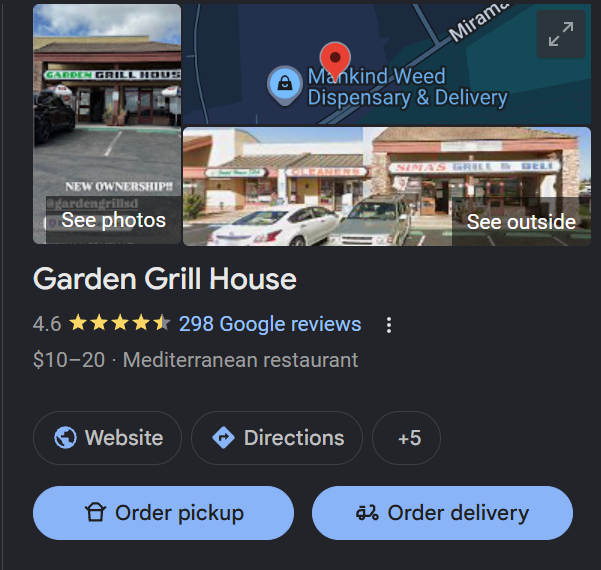 Garden Grill House Google review count before, showing 298 reviews